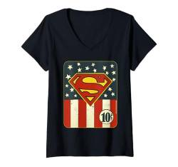 Damen Superman US-Flagge Golden Age 10 Cent Kunst T-Shirt mit V-Ausschnitt von Superman