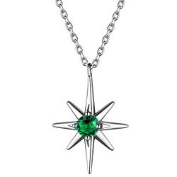 Suplight Halskette Damen Charm-Anhänger mit Geburststein Mai Royalty Stern 925 Sterling Silber Kristall Kette Einstellbare Kettenlänge 45-50cm von Suplight