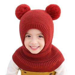 Surakey Unisex Baby Schalmütze Mütze,Wintermütze Schal Set für Jungen Mädchen 3-6 Jahre,Niedlich Baby Mütze Beanie Hut Schal Fleece Thermisch Strickmütze Schlupfmütze Babymütze mit Bommel von Surakey