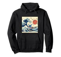 Surfing Cat Hokusai Great Wave Off Kanagawa Japanische Kunst Pullover Hoodie von Surfing Cat Hokusai Great Wave Off Kanagawa Japan