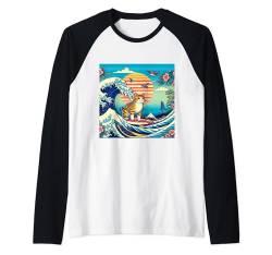 Surfing Cat Hokusai Great Wave Off Kanagawa Japanische Kunst Raglan von Surfing Cat Hokusai Great Wave Off Kanagawa Japan