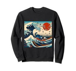 Surfing Cat Hokusai Great Wave Off Kanagawa Japanische Kunst Sweatshirt von Surfing Cat Hokusai Great Wave Off Kanagawa Japan