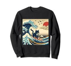 Surfing Cat Hokusai Great Wave Off Kanagawa Japanische Kunst Sweatshirt von Surfing Cat Hokusai Great Wave Off Kanagawa Japan