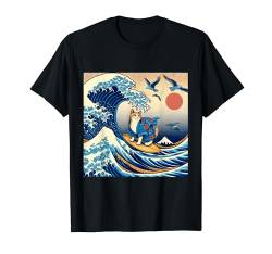 Surfing Cat Hokusai Great Wave Off Kanagawa Japanische Kunst T-Shirt von Surfing Cat Hokusai Great Wave Off Kanagawa Japan