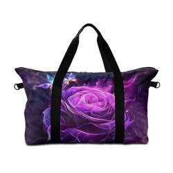 Surwin Reisetasche Handgepäck, 3D Rosenblume Drucken Handgepäck Tasche für Flugzeug 25L Weekender Tasche Sporttasche mit Abnehmbar Schultergurt für Herren Damen (Lila Blume) von Surwin