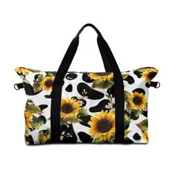 Surwin Reisetasche Handgepäck, 3D Sonnenblume Drucken Handgepäck Tasche für Flugzeug 25L Weekender Tasche Sporttasche mit Abnehmbar Schultergurt für Herren Damen (Kuh Muster) von Surwin