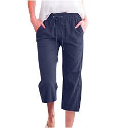 3/4 Hosen Damen Sommer Einfarbige Hose Mit Kordelzug Baumwolle Und Leinen Sommerhose Damen Leicht Leinenhose Lässig Locker Strandhose Stoffhose Pants Weites Bein Gerade Kurze Hose Mit Taschen von Susenstone