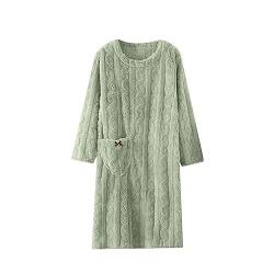 Damen Nachthemd Winter-Fleece-Pyjama Thermooberteile Aus Flanell, FüR Zuhause, Einfarbig, Langer Rock, Extra Lang, Verdicktes, Bequemes Baumwoll-Samt-Jacquard-Rundhalskleid Midikleid von Susenstone