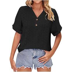 Damen Oberteile Sommer Blusen Sportoberteile Frauen Modische Shirt Sale Angebote Damen T-Shirt Leicht Mit V-Ausschnitt und Einfarbigen Knöpfen Tops Teenager Mädchen Sommerbluse Damen Hemdbluse von Susenstone