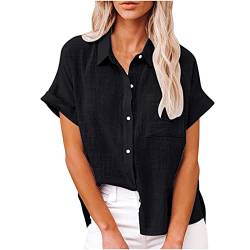 Kurzarm Shirt Damen Bluse Elegant Sale Angebote Sommer Hemdbluse Damen Leinenbluse Longbluse Business Tops Teenager Mädchen Baumwolle Leinen Oberteile Einfarbiges Knopfhemd Leinenhemd T-Shirt von Susenstone