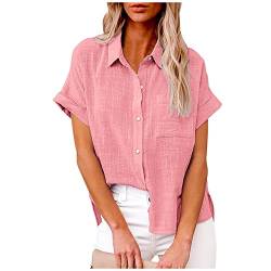 Kurzarm Shirt Damen Bluse Elegant Sale Angebote Sommer Hemdbluse Damen Leinenbluse Longbluse Business Tops Teenager Mädchen Baumwolle Leinen Oberteile Einfarbiges Knopfhemd Leinenhemd T-Shirt von Susenstone