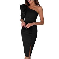 Sexy Partykleid Damen Cocktailkleider Anmut Einfarbig Schlitzkleid mit Seitlichem ReißVerschluss Sommerkleid Damen Knielang Schräger Kragen Kleid mit Schlitz Schulterfreies Kleider Kurzen Ärmeln von Susenstone