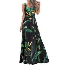 Sommer Maxikleid FüR Damen Bedrucktes Kleid Plissiertes Sommerkleider Damen Leicht Und Luftig ärmelloses Kleid mit Rundhalsausschnitt Swing Trägerkleid Vertuschung Sexy Tanktop Kleid Maxikleider von Susenstone