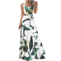 Sommer Maxikleid FüR Damen Bedrucktes Kleid Plissiertes Sommerkleider Damen Leicht Und Luftig ärmelloses Kleid mit Rundhalsausschnitt Swing Trägerkleid Vertuschung Sexy Tanktop Kleid Maxikleider von Susenstone