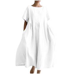 Sommerkleid Damen In Übergröße Strandkleid Damen Große Größen Langes Kleid Elegant Lockeres T-Shirt Kleid Einfarbiges Blusenkleid Damen Kurzärmliges Kleider mit Weitem Saum Plissiertes Maxikleid von Susenstone