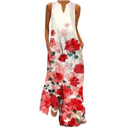 Sommerkleid für Damen Maxikleid Mit Taschen Tank Kleider Bedruckt äRmellos Langes Kleid Damen Elegant Sommerkleider Teenager Mädchen Taschenkleid V-Ausschnitt Strandkleid Lang Trägerkleid Sexy von Susenstone