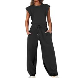 Susenstone Latzhose Damen Arbeitshose Übergroßer Jumpsuit mit Weitem Bein Elastische Taille Training Jumpsuit Rückenfrei mit Taschen Lose Overall Jumpsuit Ärmelloser Latzhosen Romper von Susenstone