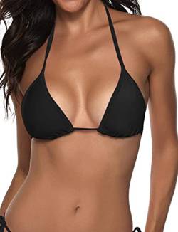 Suvimuga Damen Triangel Bikini Top Push Up Gepolstert Neckholder String Badeanzüge Top, schwarz, Large von Suvimuga