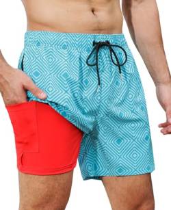 Suwangi Herren Badehose mit Kompressionsfutter schnelltrocknende Badeshorts Locker Innenhose Funny Muster Schwimmhose mit Reißverschlusstasche von Suwangi