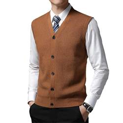 Herren V-Ausschnitt Wolle Strick Ärmellos Cardigan Sweater Vest, dunkelbraun, Large von Suwequest