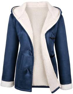 Svanco Hoodie Damen Kapuzenjacke Fleecejacke Oversize Plüschjacke mit Kapuze Winter Mantel Wärme Kuscheljacke Mit Lammwolle Langarm Casual Jacke Outdoor Winterjacke mit Kuhhorn Hornknopf von Svanco