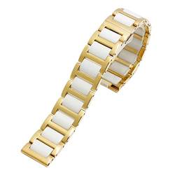 Svapo Für Frauen Mann Keramikarmband Edelstahl Kombination Watchband 12 14 15 16 18 20 22mm Gurt Fashion Watch Watchwatch Band(Golden white,18mm) von Svapo