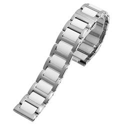 Svapo Für Frauen Mann Keramikarmband Edelstahl Kombination Watchband 12 14 15 16 18 20 22mm Gurt Fashion Watch Watchwatch Band(White silver,15mm) von Svapo