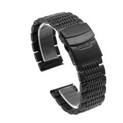 Massives Edelstahl-Uhrenarmband, passend for Seiko Diving Mesh Straps, Faltschließe, gebürstetes, poliertes Business-Armband, 18/20/22/24 mm (Color : Black, Size : 18mm) von Svincoter