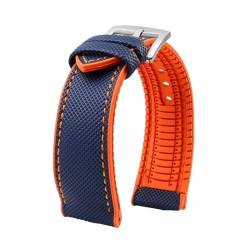 Passend for Breitling, Passend for Citizen, Passend for Tissot, Passend for Omega 20, 22 mm, 23 mm, 24 mm, Nylon-Fluorkautschuk-Armband, weiches Silikonarmband, Herren-Uhrenarmband(Blue Orange silver von Svincoter