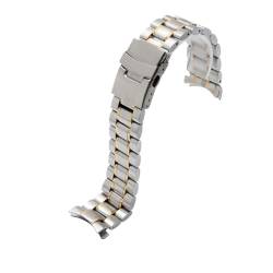 Passend for Seiko Timex Citizen Casio gebogenes Ende, Edelstahlarmband, Herren-Armband, 20 mm, 22 mm, Metallarmband, Uhrenkette (Color : A Silver golden, Size : 22mm) von Svincoter