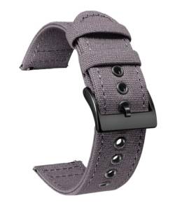 Svincoter Canvas-Uhrenarmbänder, Schnellverschluss, Ersatz-Uhrenarmbänder aus Segeltuch, 18/20/22/24 mm, Baumwollgewebe, Uhrenarmband for Männer und Frauen(Grey black buckle,20mm) von Svincoter