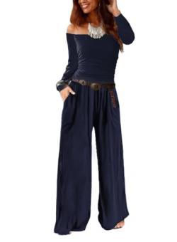 Sweezarmo Damen trägerlos Wrap Jumpsuit Casual Komfort weites Bein Hosen Set von Taschen Loose Jumpsuit L Große Blau von Sweezarmo