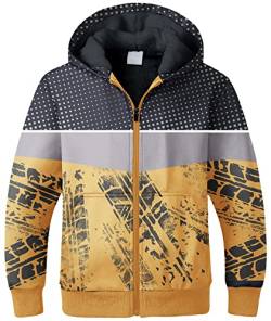 SwissWell Hoodie Kinder Fleecejacke für Jungen Kapuzenpullover Zipper Winterjacke mit Kapuzen Sweatjacke mit Fleecefutte Kapuzenjacke Sweatshirt mit Reißverschluss 6-15 Jahre Gelb Schwarz von SwissWell