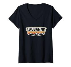 Damen Lausanne Schweiz Schild - Lausanne Swiss T-Shirt mit V-Ausschnitt von Switzerland Trading Op.