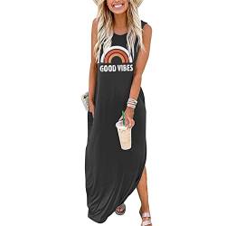 Sxkayxr Damen Sommerkleider Maxikleid Sommer Ärmellos T Shirt A-Linie Maxi Kleider Maxikleider mit Taschen von Sxkayxr