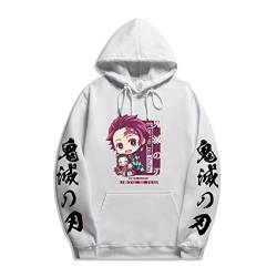 Sybnwnwm Y2K Japanese Anime Cute Hoodie Tanjiro Nezuko Printed Pullover Hoodies für Männer Frauen Jungen Mädchen, weiß, XS von Sybnwnwm