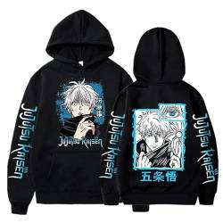 Anime Jujutsu Kaisen Satoru Gojo Hoodie Übergroße Herbst Winter Fleece Sweatshirt Männer Frauen Langarm Pullover (Schwarz,3XL) von Syedeliso