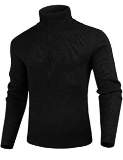 Sykooria Male Strickpullover Rollkragen Langarm Strickpulli Basic Rollkragenpullover Einfarbig Winter Pullover, Schwarz S von Sykooria