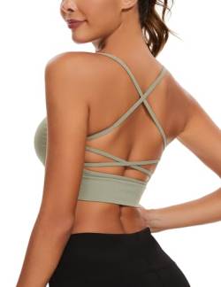 Sykooria Sport BH Damen Gepolstert Bustier Damen BH ohne Buegel Spaghettiträger Cross Back Design Push up BH Sport Bra Top für Yoga Fitness, 295-1pc (Grün), M von Sykooria