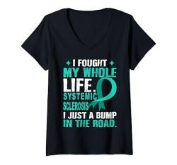 Damen Systemic Sklerose Awareness Teal Ribbon Support Family T-Shirt mit V-Ausschnitt von Systemic Sclerosis Awareness Products (Lwaka)