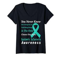 Damen Zitat zur Unterstützung des Bewusstseins für systemische Sklerose, Familie, Freund T-Shirt mit V-Ausschnitt von Systemic Sclerosis Awareness Products (Lwaka)