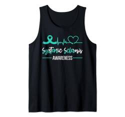 Systemic Sklerose Bewusstsein Blaugrün Band Herzschlag Liebe Tank Top von Systemic Sclerosis Awareness Products (Lwaka)