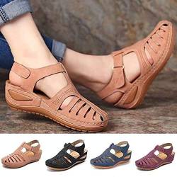 Sytaun Damenschuhe Sommer Retro Hook Loop Verschluss rutschfeste Hollow Beach Wedge Sandalen Mode Retro Damen Sandalen Blau 36 von Sytaun