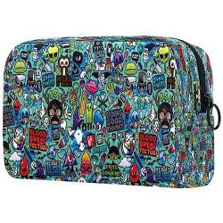 Cartoon-Puzzle Kulturtasche Für Damen Kosmetiktasche Reise Kulturbeutel Faltbar Schminktasche Wasserdicht Make-Up Organizer 18.5x7.5x13cm von SzELL