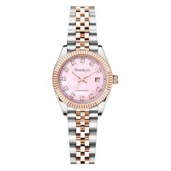 Szaikyri Klassische Damenuhr mit Festem Rostfreien Stahlgürtel Wasserdicht Armbanduhr Damen Kalender Uhr für Damen (Rosegold Pink) von Szaikyri