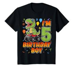 Kinder I'm 5 Birthday Boy Monster Truck T-Rex 5th Birthday Party T-Shirt von T-Rex Monster Truck 5th Birthday Gifts Co.