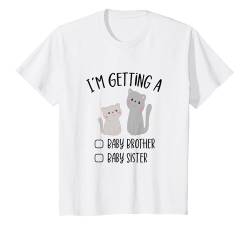 Kinder Baby Reveal I`m Getting A Baby Brother Sister Süße Katze T-Shirt von New Baby Gender Reveal Shirts Announcement Gifts