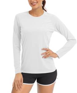 TACVASEN Damen Sonnenschutz Oberteil Langarm Laufshirt UV-Schutz UPF 50+ Leicht Tops Surf T-Shirt Outdoor Sommer Shirt (S, Weiß)(S,Weiß) von TACVASEN