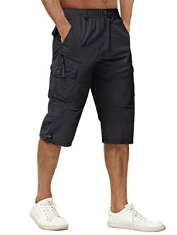 TACVASEN Herren 100% Baumwolle Casual Military Elastische Capri Cargo Kurze Hosen mit Multi Taschen, 34, Schwarz von TACVASEN