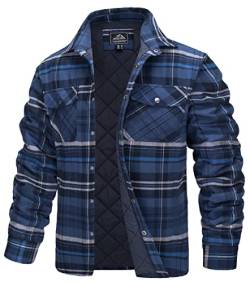 TACVASEN Herren Karierte Hemdjacke Warm Flanellhemd Holzfällerhemd Thermohemd Jacke (XL, Blau Grau) von TACVASEN